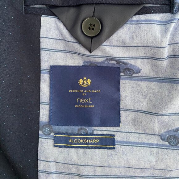 Next Boys’ Large Navy Blue Blazer – Tiny Dot Pattern, Look Sharp EUC - Picture 7 of 16